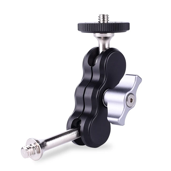 

360 Degree Swivel Monitor Mount Double Ball Head Arm Adapter Hot Shoe Mount Mini Magic Arm, Black/red