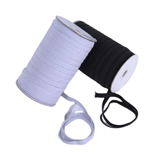 

White Black Braided In Stock Colorful Roll Polyester Elastic Tape Flat Elastic Band, Black&white;accept customized