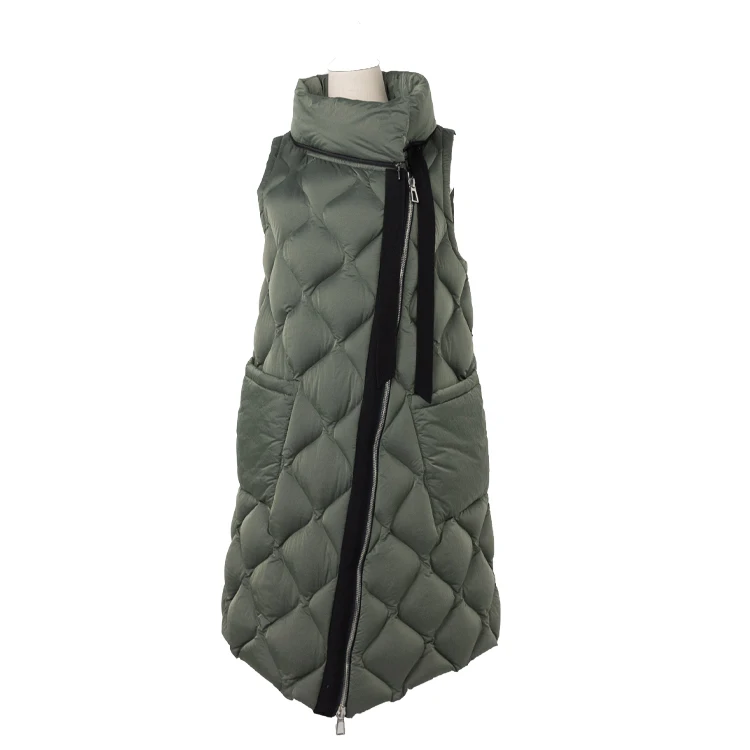 

Wholesale Sleeveless Jacket Zipper Women Down Vest With Fur Collar For Ladies, Green