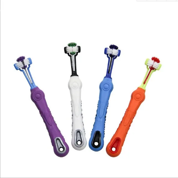 

Manufacturer wholesale pet cleaning supplies large dog toothbrush multi-angle cleaning dog three - head toothbrush