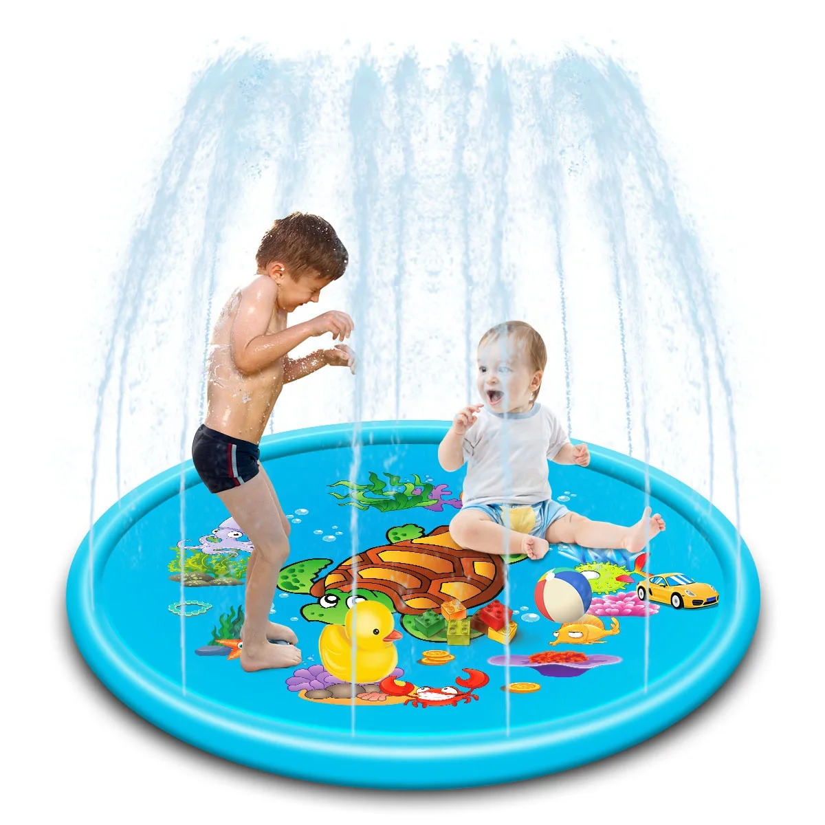 

Sprinkle Splash Play Mat Turtle Spray Water Mat for Kids Summer Outdoor Splash Pad for kids, Blue