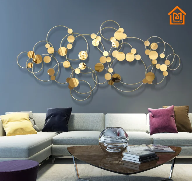 

Luxury round dots and circles artwork gold metal wall decor