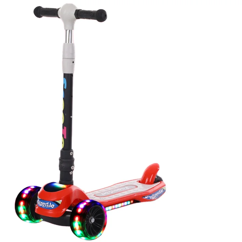 

2021 Foldable Adjustable LED light 3 wheel kids kick scooter with music, Red yellow blue yellow graffiti pink graffiti black graffiti