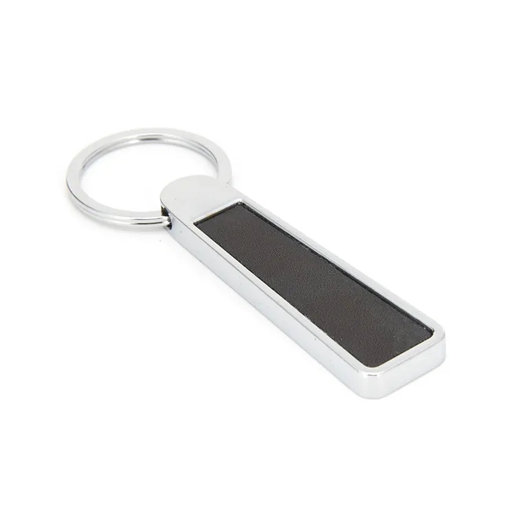 

Wholesale Silver Custom Long Double Side Blank Leather Zinc Alloy Car Keychain Keytag Keyring, Photo