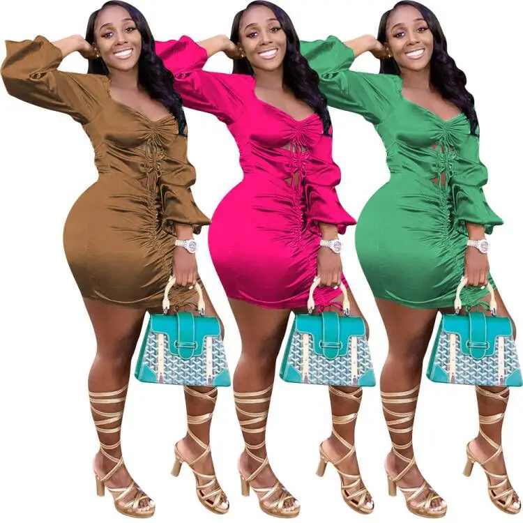 

2021 women wear clothing 3colors long sleeves strappy elegant ladies fall dresses