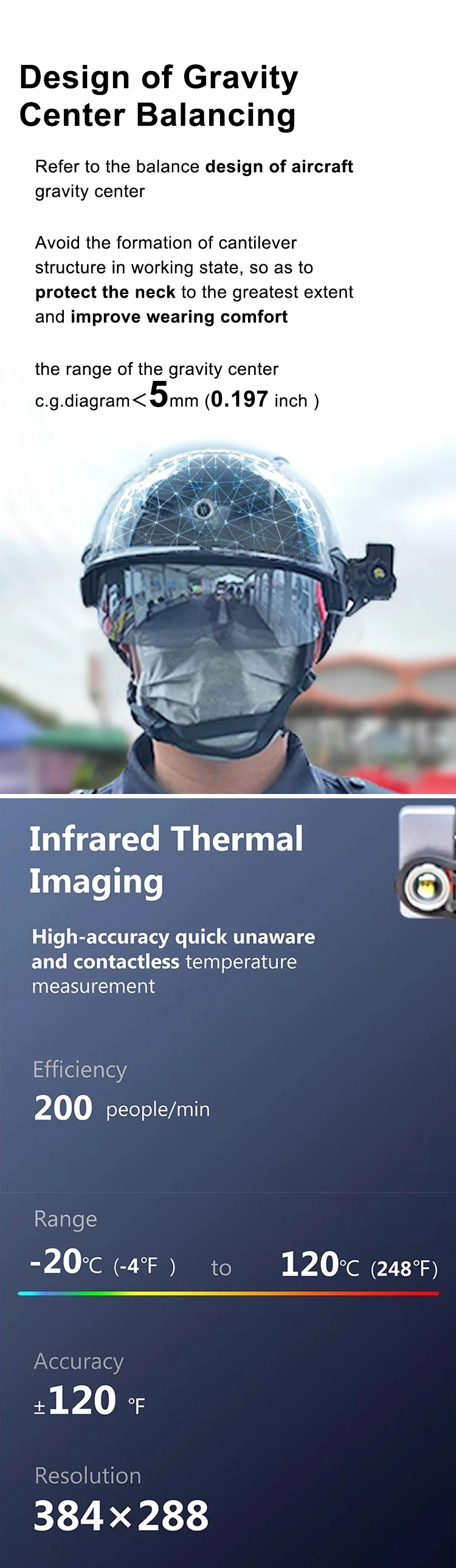 N901 Infrardeči toplotni slikovni senzor Kamera Temperaturni skener Termometer za zaznavanje vročine AR policijska pametna čelada AI