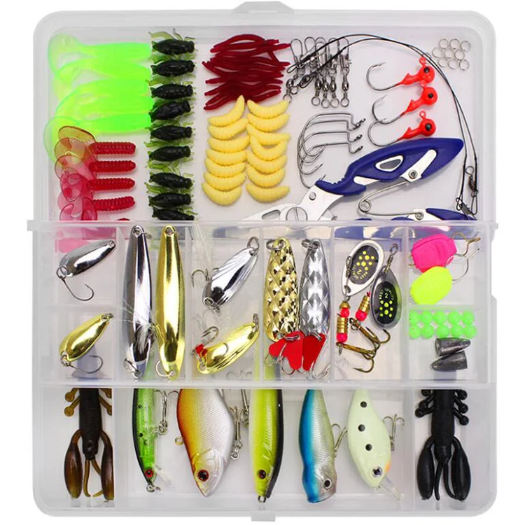 

ShuGuo China Supplier 101pcs Artificial Fishing Lure Fishing Baits Kit Set Soft Bait With Tackle Box Multiple Fishing Tackle Set, Multi