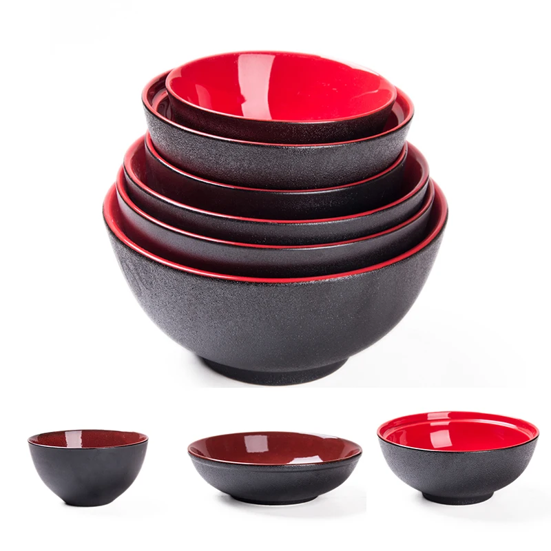 

ceramic cereal japanese Deep Black bowl inside red salad Soup ramen serving porcelain bowl tableware, Blue