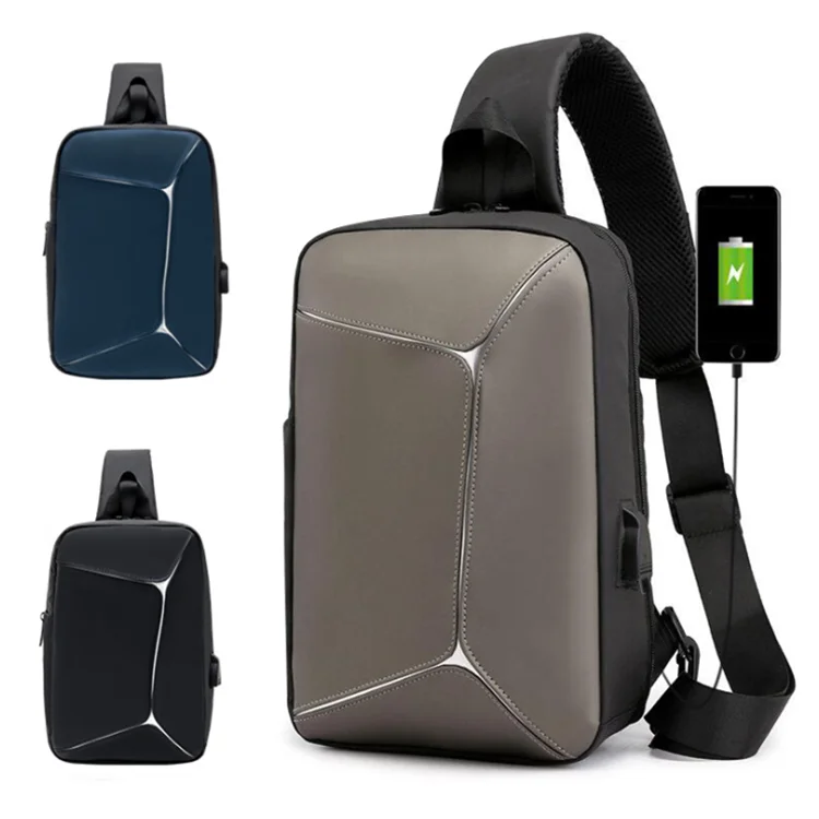 

Waterproof Sports Business Men's Chest Crossbody Sling Shoulder Bag with USB Charging Port, Black, blue, coffee, grey
