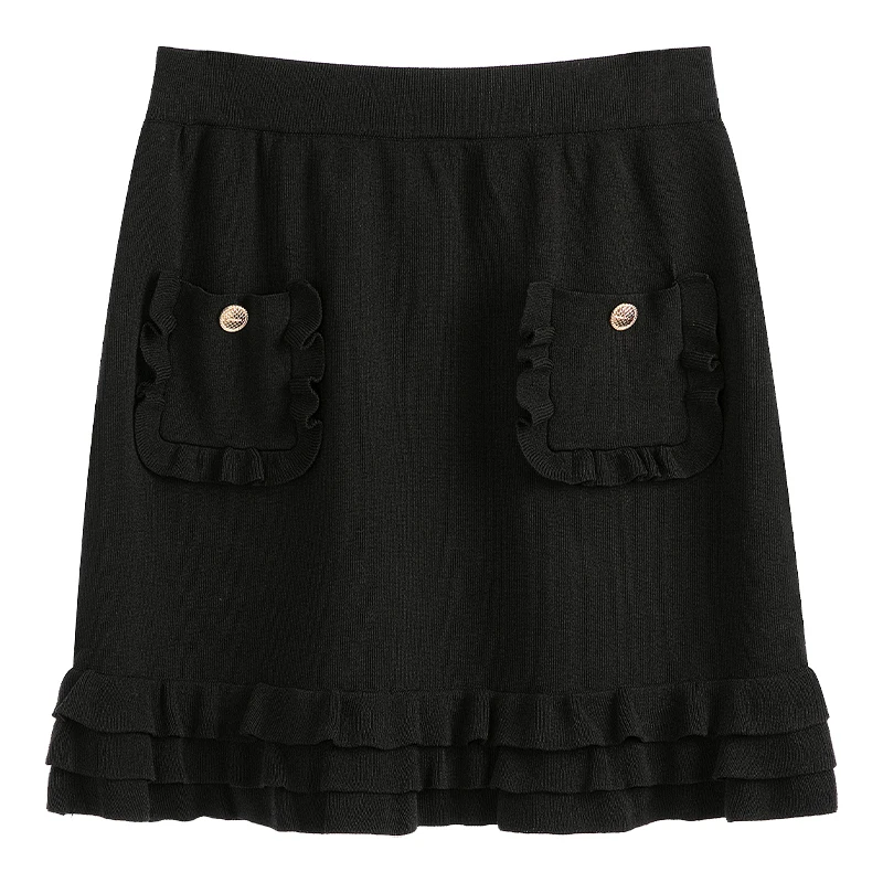 

Fall 2021 new ladies ruffled knitted skirt for fat woman loose high waist bag hip plus size women's short skirt