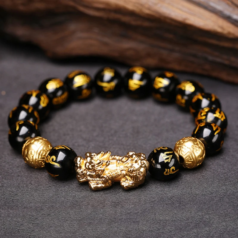 

2020 New Fashionable Feng Shui Black Obsidian Bracelet Beads Imitate Crystal Glass Charm Feng Shui Bracelet