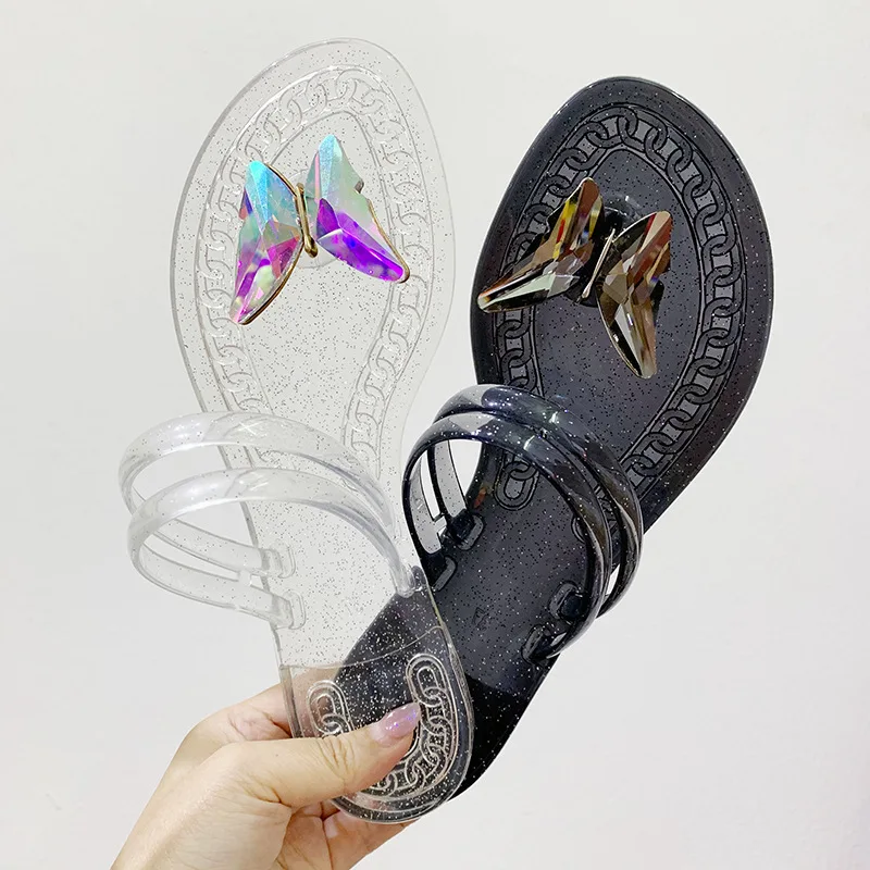 

SP875 Amazon wholesale girls jandals plus size slippers sandals clear PVC women jelly flip flops, Black, transparent, colorful