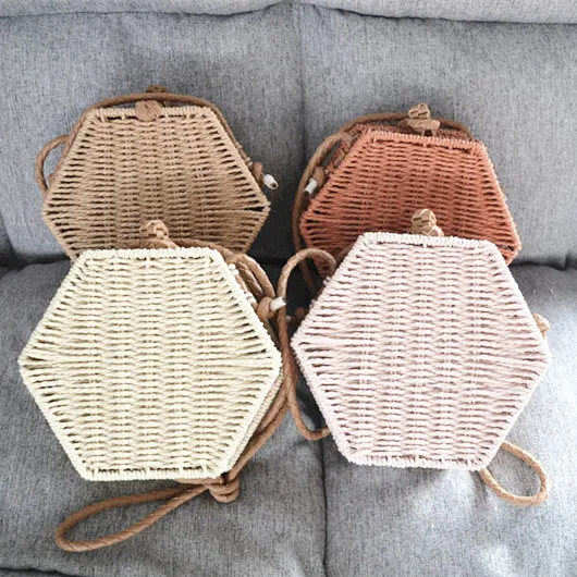 

Brand new style Summer bag beach hexagon shape rattan material single shoulder bag