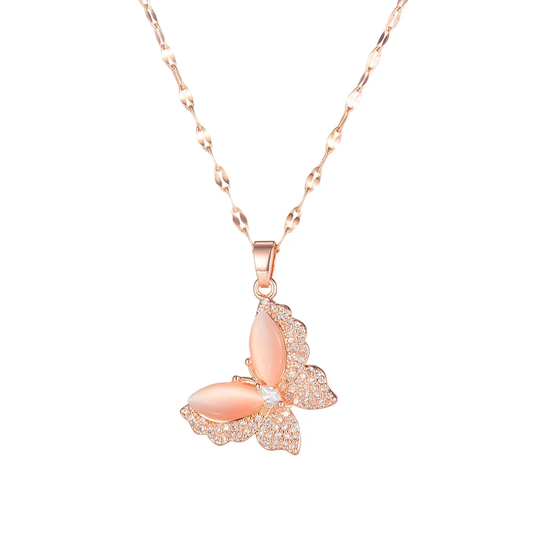 

NAPOLN Trade Insurance High Grade 316L Stainless Steel Copper Crystal Butterfly Necklace, Rose gold