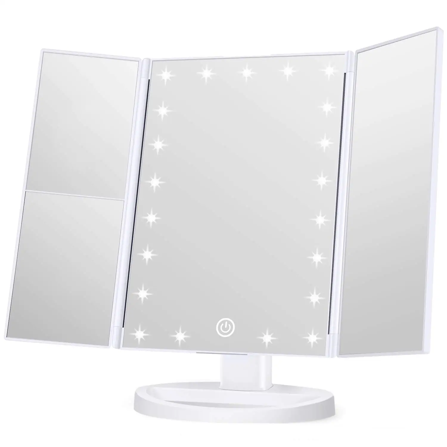 

Magnification, Touch Screen Switch, Dual Power Supply, Portable Trifold Makeup Mirror Cosmetic Lighted Up Mirror