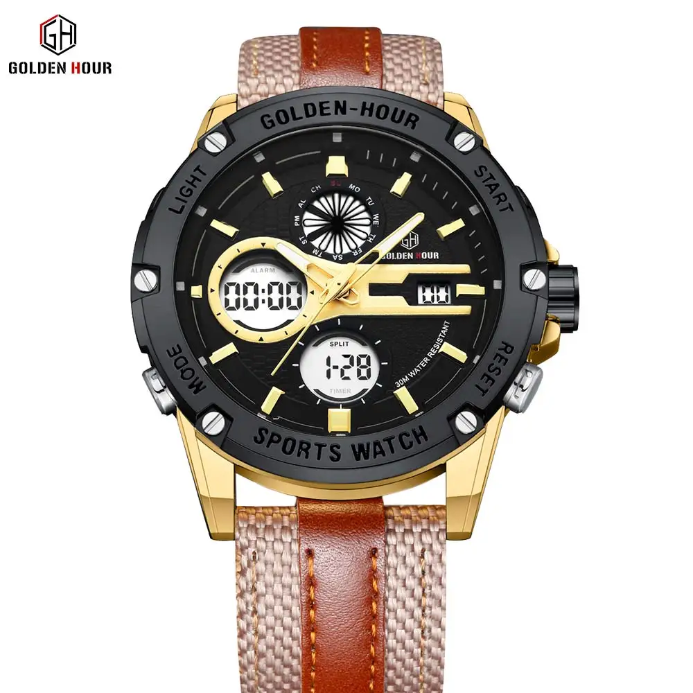 

GOLDEN HOUR116 Luxury Brand Men's Multifunctional Electronic Watch Dual Display Watch Fashion Analog Digital Watch