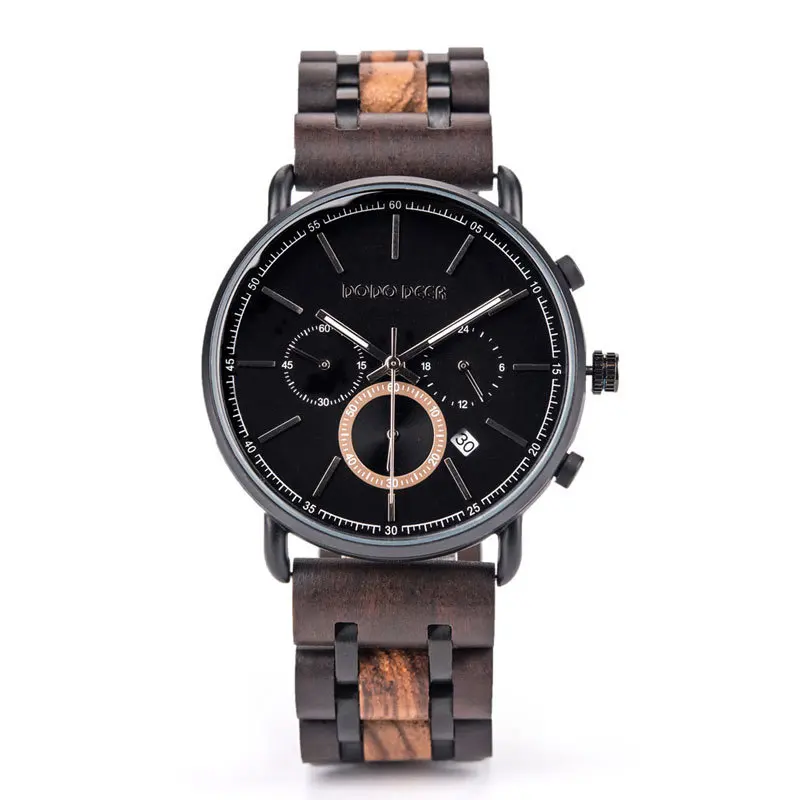 High Quality Custom Logo Wooden Quartz Fashion Luxury Watch for Men Natural Wood Pointer Dial 43mm 3ATM Water Resistant