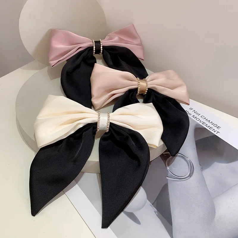 

French Vintage Grace Lady Hair Accessories Satin Double Color Bow Hair Clip For Women, 3 colors