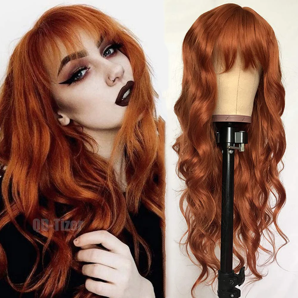 

Private Label Ginger Orange Color Loose Wave Hair Replacement Wigs for Fashion Women Heat Resistant Synthetic None Lace Wigs, Black