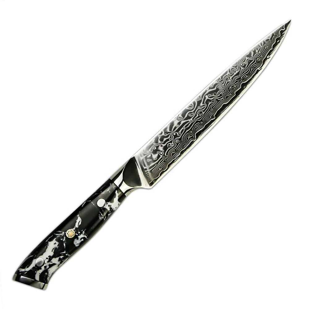 

Newest 67 layers 6 inch japanese vg10 damascus steel blade kitchen utility knife with amber stone handle