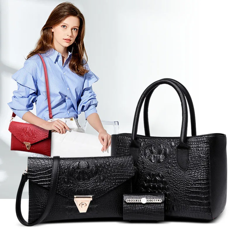 

New European and American fashion bag three-piece set one shoulder bag embossed handbag cross-body bag, Gold/black/blue/red