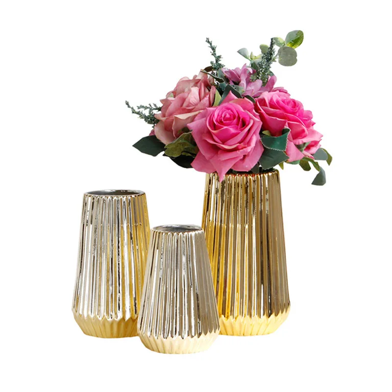 

Simple Nordic Golden Ceramic Vase Modern Home Decoration Vase Desktop Porch Decoration, As photo