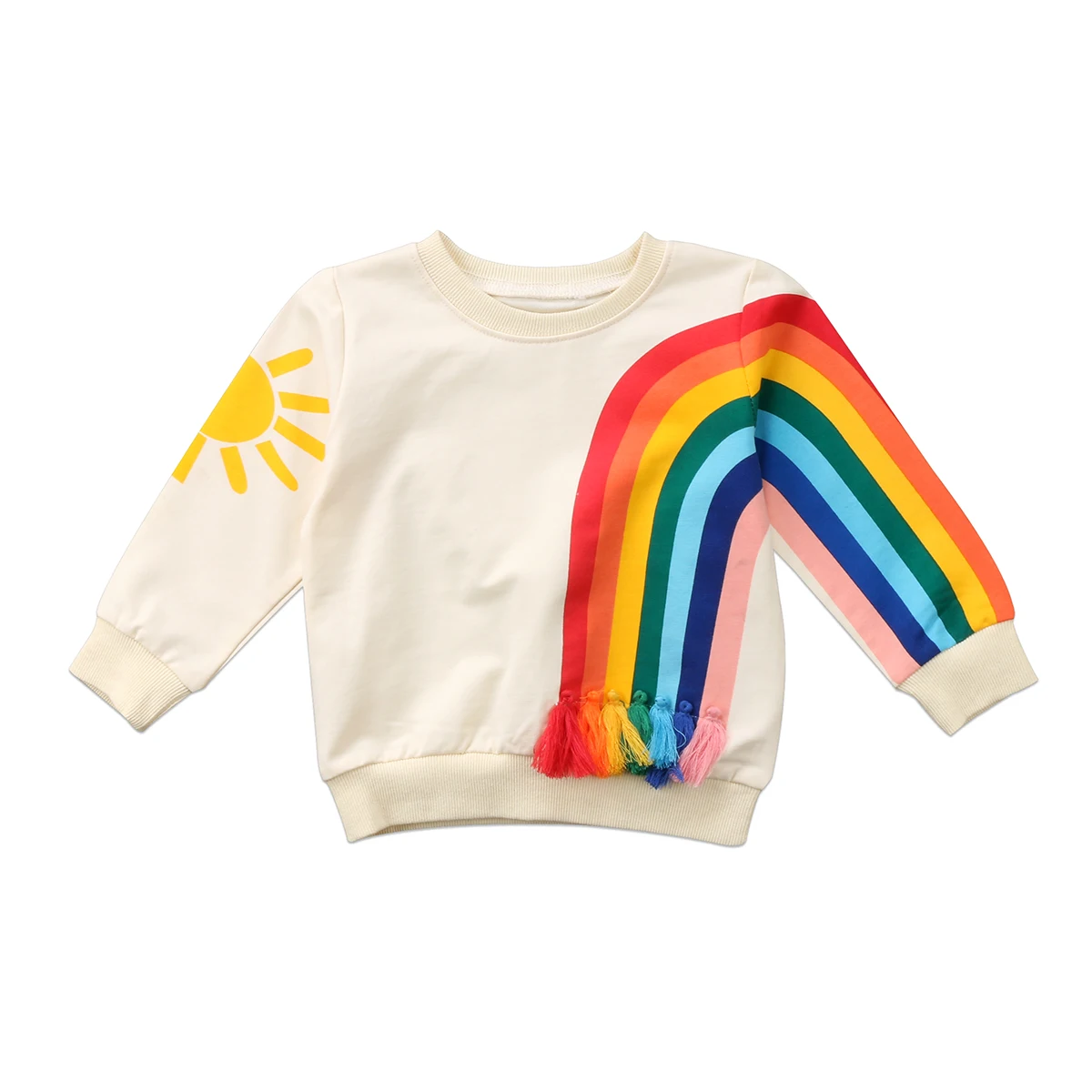 

Cute Child Sweater Fringed Rainbow Sun Sweatshirt Child Girls Kids Rainbow Sunshine T-Shirt Clothes Blouse Sweatshirt Cardigan