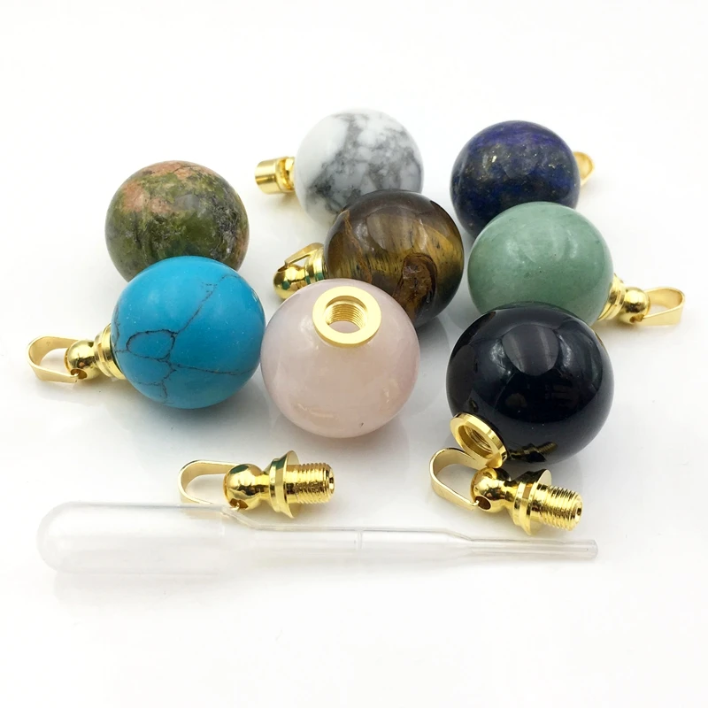 

Natural gemstone twist perfume bottle crystal ball pendant necklace Essential Oils air Freshener Magical vial gem pendant, Multi