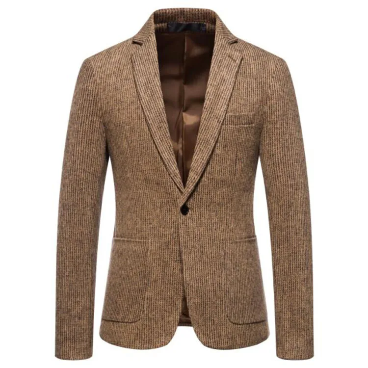 New Mens Casual Dress Suit Jacket Solid Stripe Single Button Blazers Turndown Collar Pocket Suit Coat Wedding Suit for Men