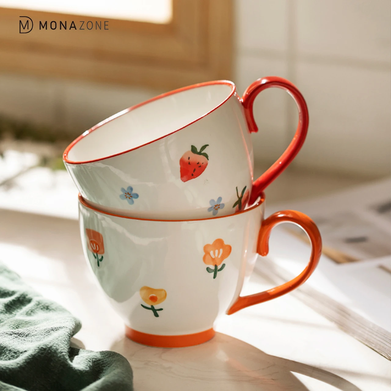 

MONAZONE Japanese Flower Hand-painted Mug Office Water Cups Household Milk Ceramic Mug Breakfast Coffee Cup
