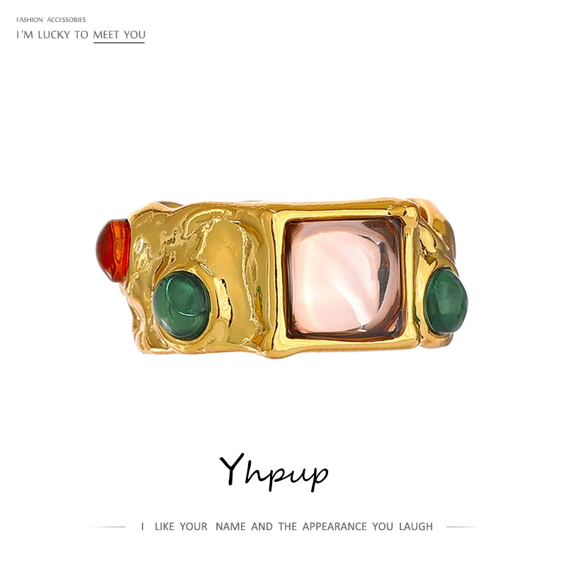 

JINYOU Statement PVD 18K Gold Plated Metal Ring Jewelry for Women 2022 Colorful Resin Stone Fashion Ring