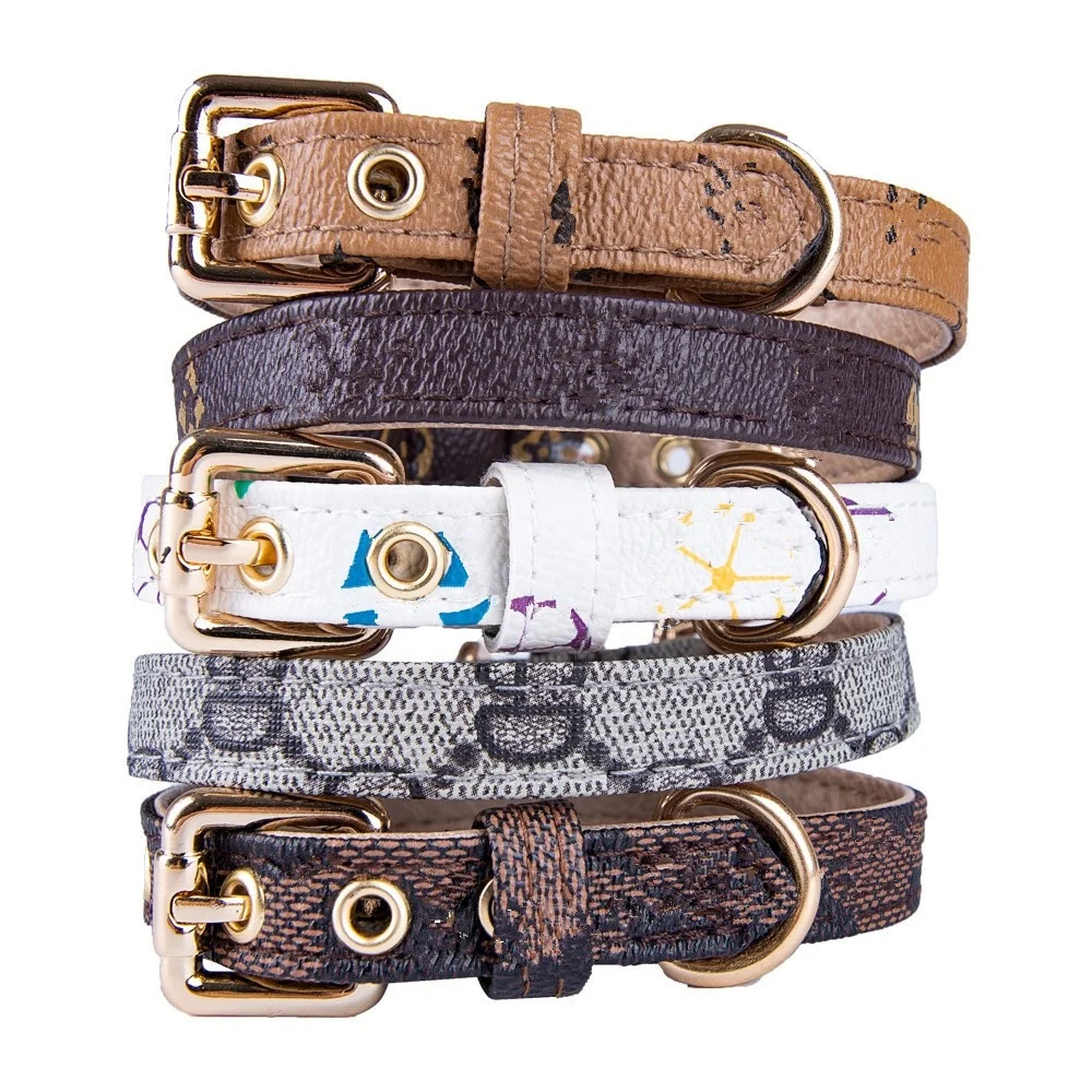 

Fashion pet accessories Luxury Leather Dog Collars , PU Classic printing designer dog collar leash