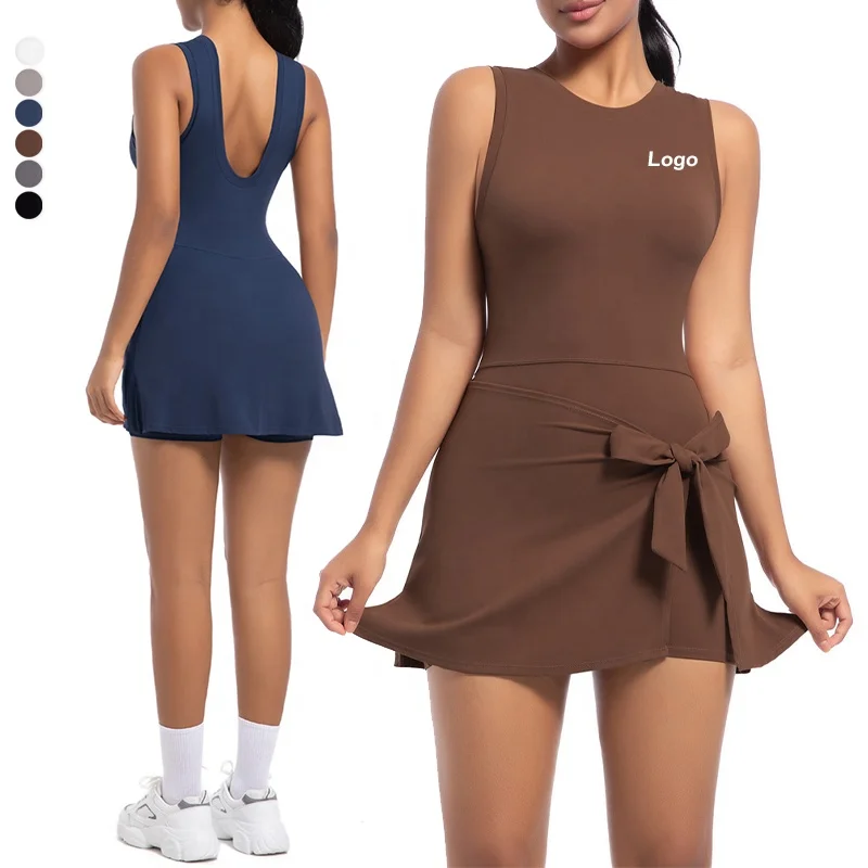 YIYI Wholesale Autumn Womens High Neck Tennis Dress Sleeveless Wrap Skirt Built in Shorts Golf Athletic Dress Workout Rompers