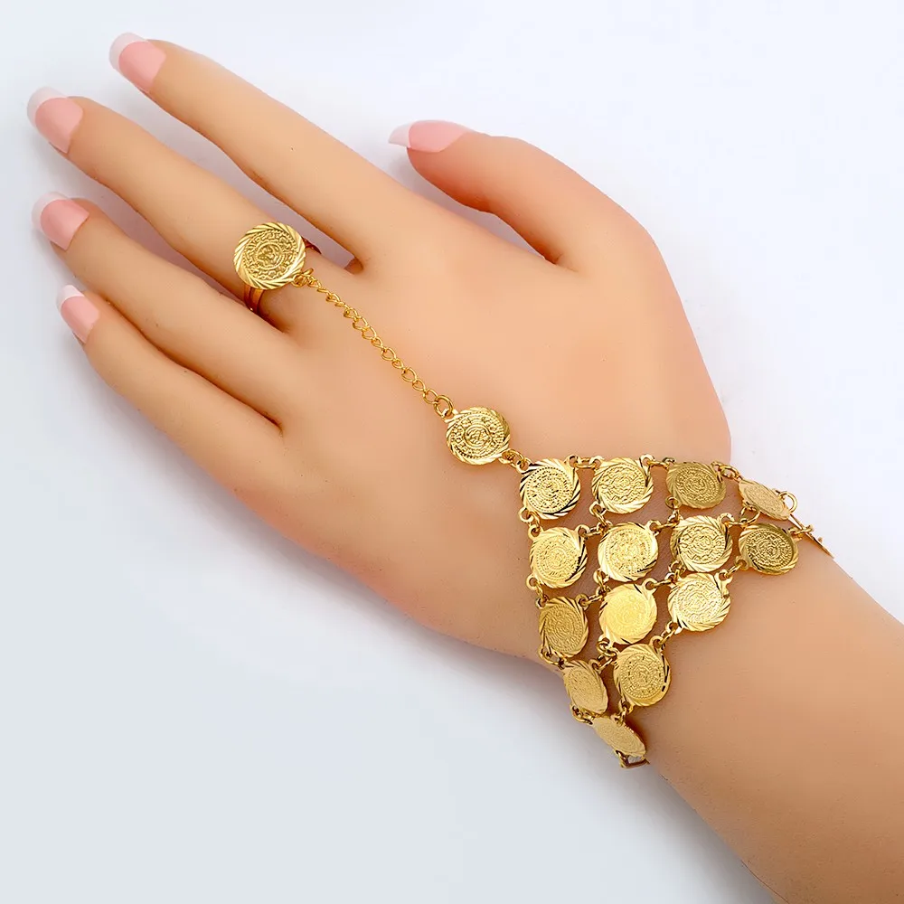 

Ethlyn Coins Bracelet for Women Islam Muslim Arab Coin Money Sign Gold Color Middle Eastern Jewelry Bangle with Metal Coin Ring