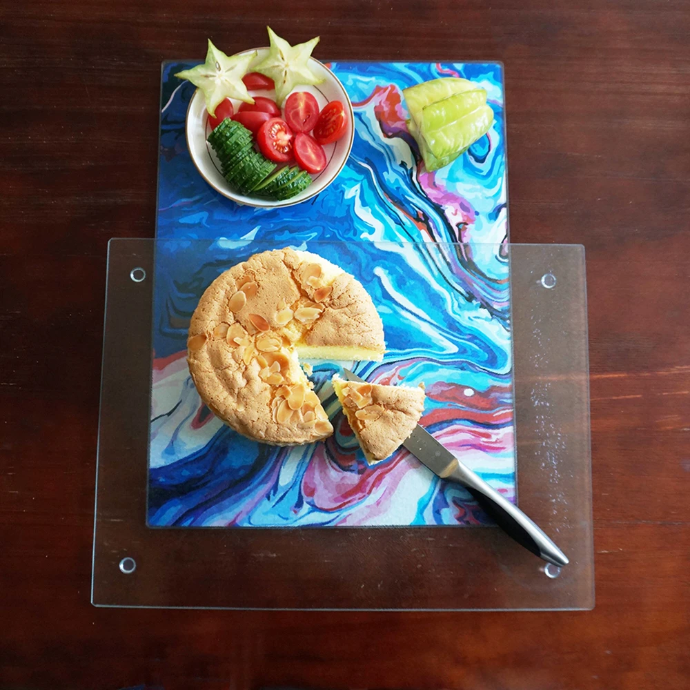 Decorative Glass Custom Cutting Board Set In Rectangle,Square And Round