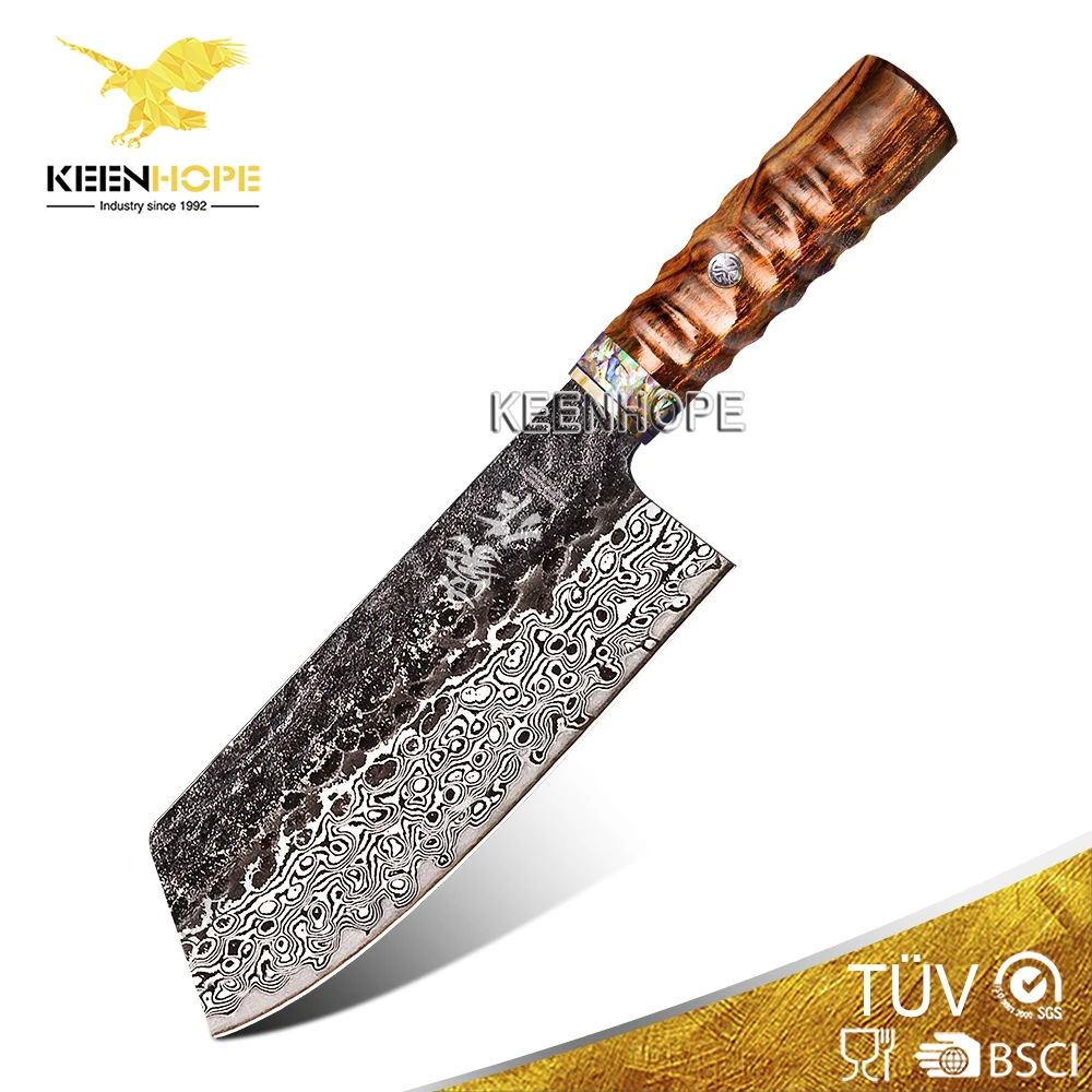 

89 Layers Damascus Steel Knife 7 Inch Cleaver Knife VG10 Core Brass Abalone Shell USA Desert Ironwood Handle Japanese Knife