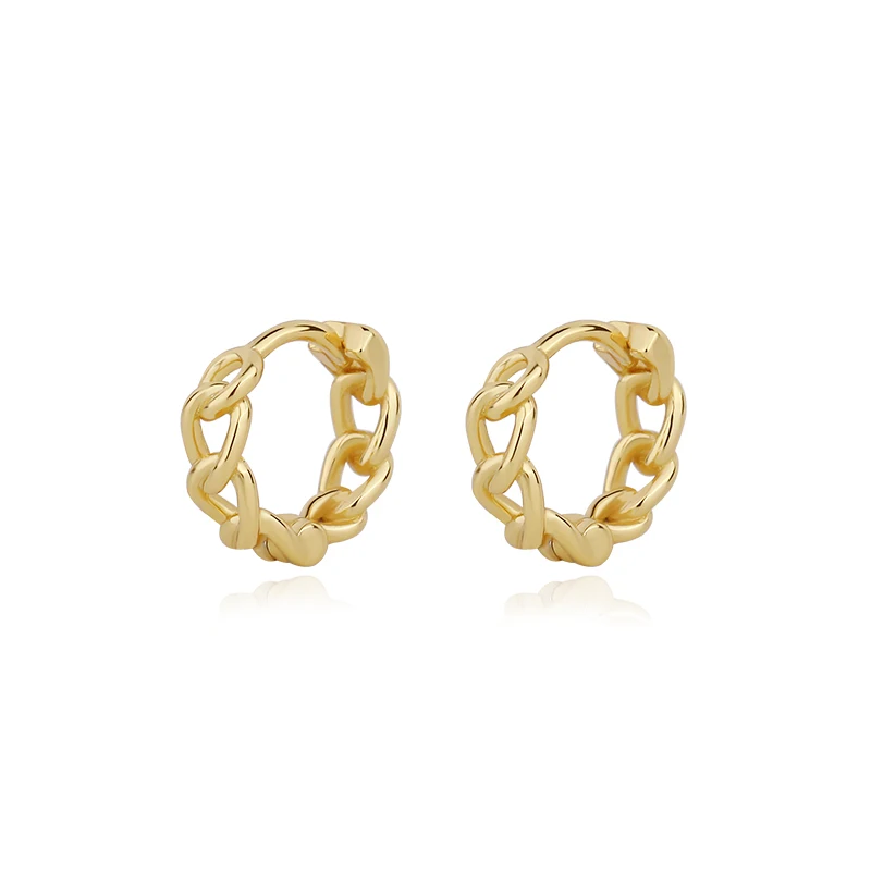 

Hot Factory Wholesale 925 Silver Simple Earrings Gold Plated Cuban Chain Hoop Huggie Earrings small