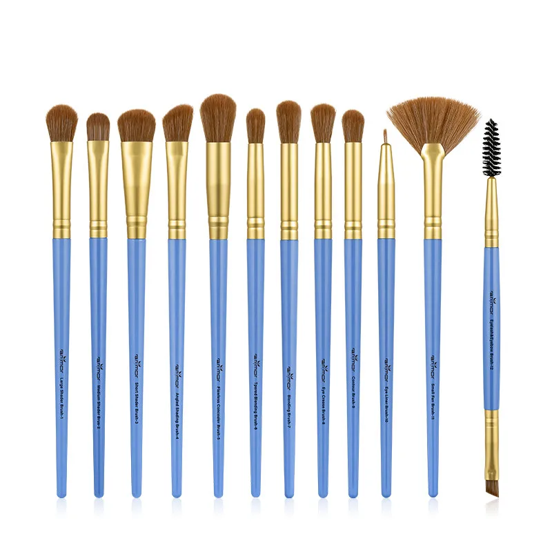 

Anmor 12Pcs Eyeshadow Blending Private Label Makeup Brush Set Cosmetic Eyebrow Make Up Brushes, Blue