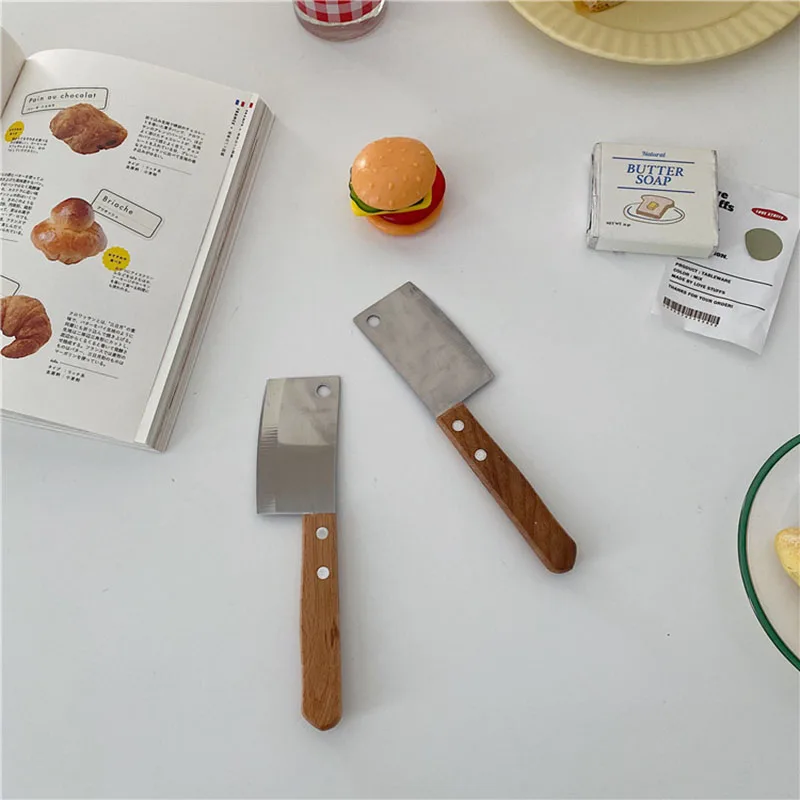 

SOLHUI Kitchen Stainless Steel Mini Scraper Butter Pizza Cheese Knife with Wooden Handle