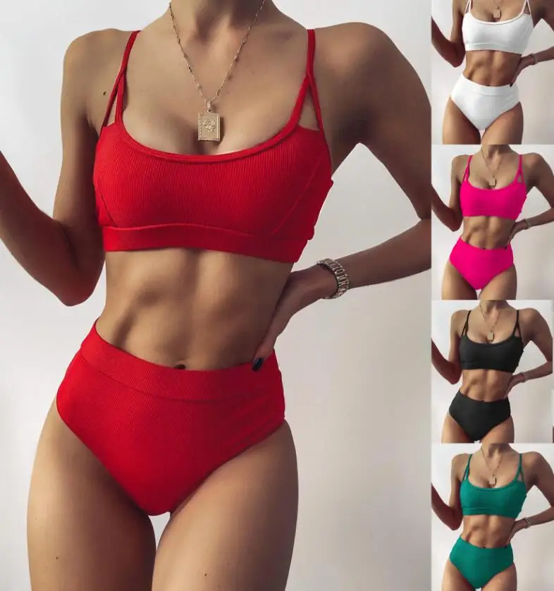

2021 Moco Hot Sale Womens Tank Crop Top High Waisted Cheeky Two Piece Bikini Sets Swimsuits