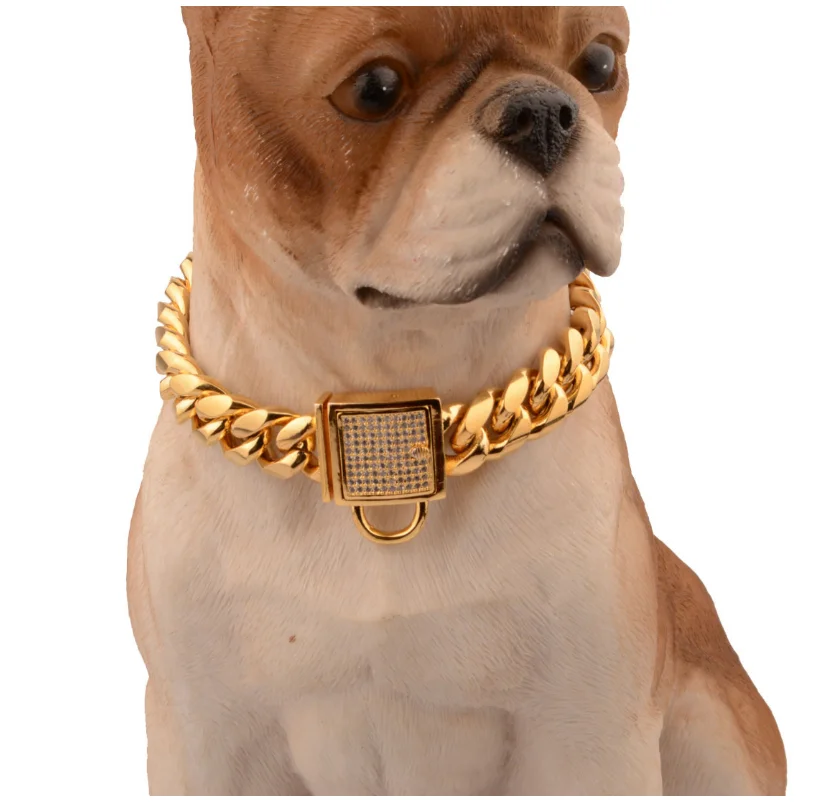 

Wholesale luxury Titanium steel gold pet dog chains collar prices for dogs