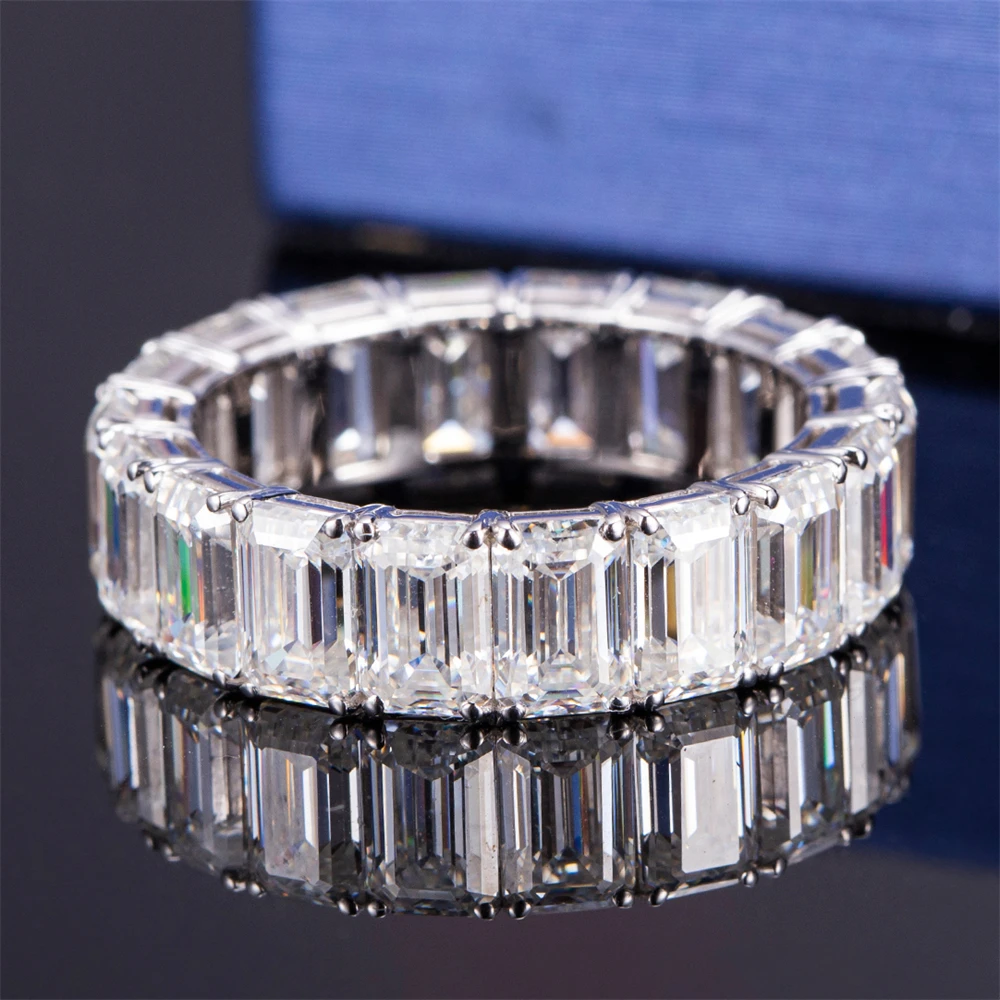 

Messi MS-404 Cuban Ring Eternity Band Emerald Cut 18K Gold Moissanite Eternity Ring