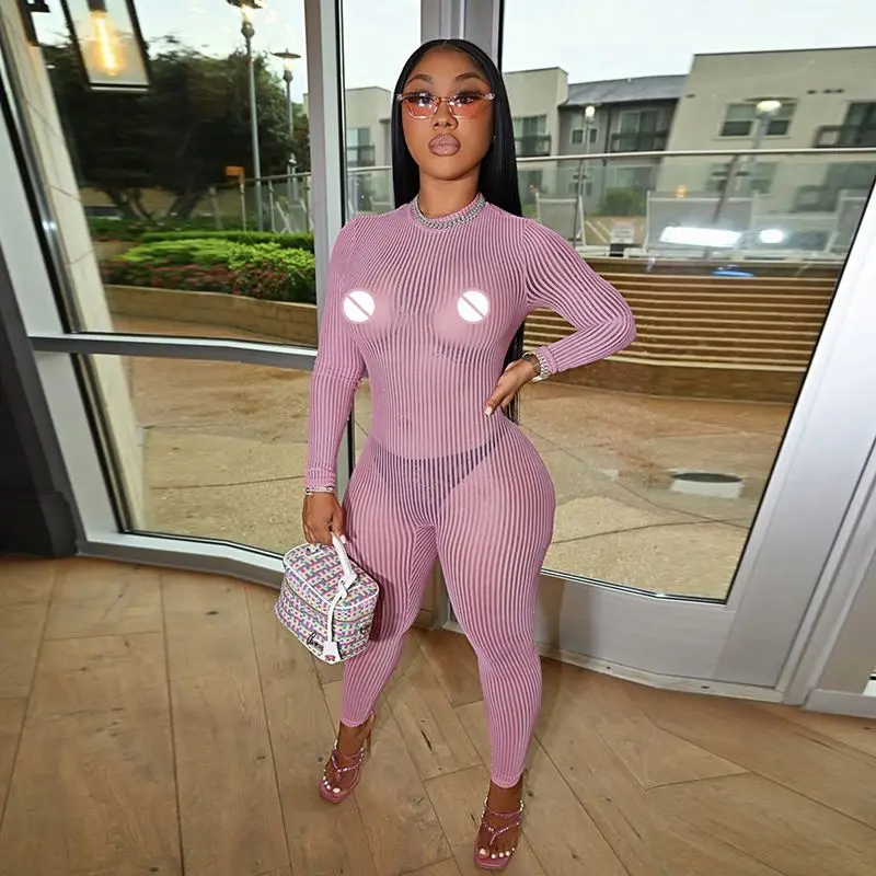 

Fvshion camouflage women jumpsuit K21JP489 Hollow long sleeves sexy see through back zipper trousers jumpsuit women, Picture color