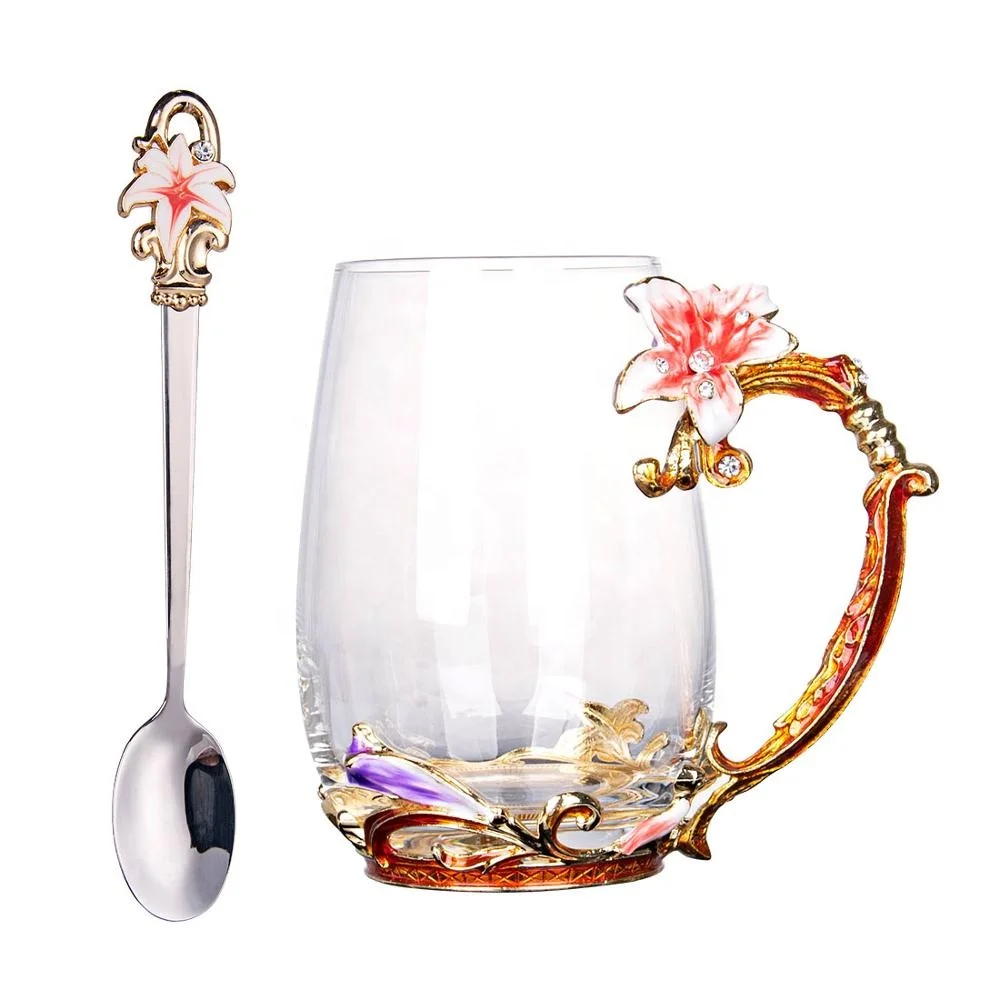 

Gorgeous Clear Drinking Glass Coffee Juice Water Cup With Handle with spoon