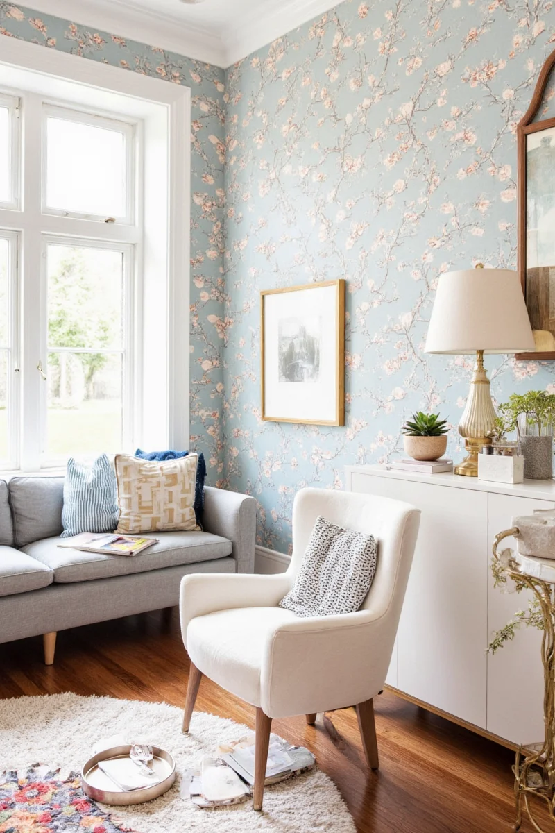 Washable wallpaper in a bright kitchen
