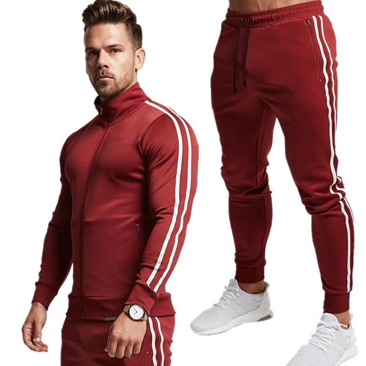 

Joggers wholesale blank tracksuit set for men, Black, red