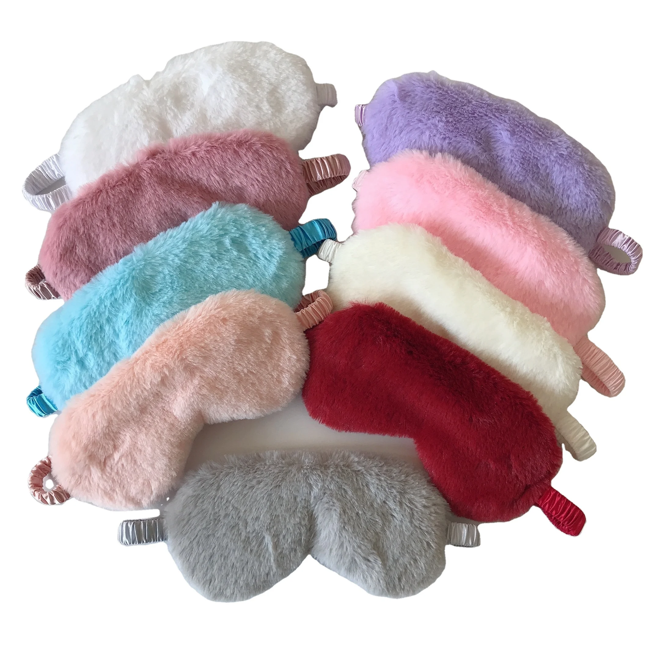 

Yellow Luxury Imitation rabbit fur satin silk sleep eye patch blindfold for gift, 11 stock colors