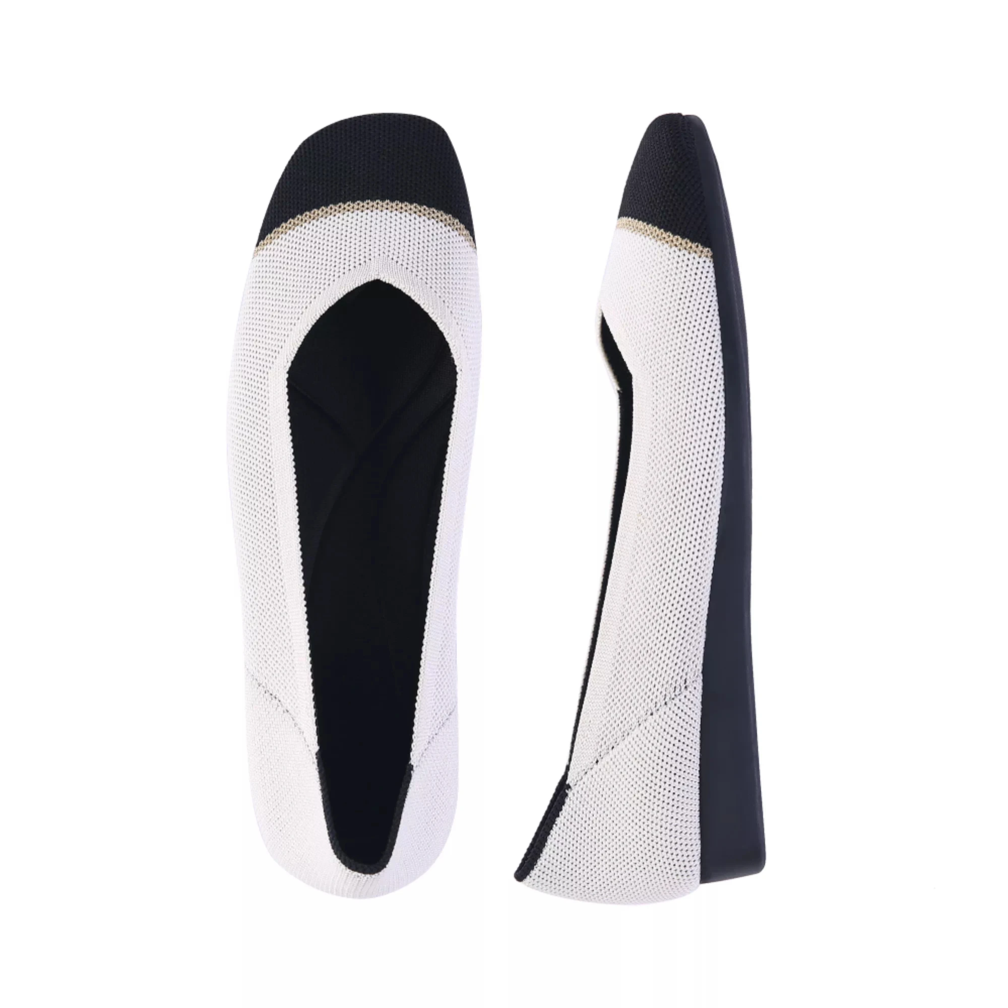 

Soft Comfortable White And Black Simple Female Flat Square Toe Shoe For Women Ladies, Black and white