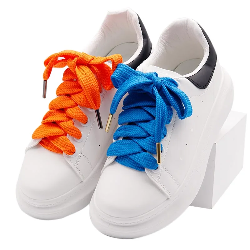 

Weiou Company New Design Multi Color Classical Flat Polyester Metal Toe Wide Shoelaces For jordans And AF1 Sneakers, Customized