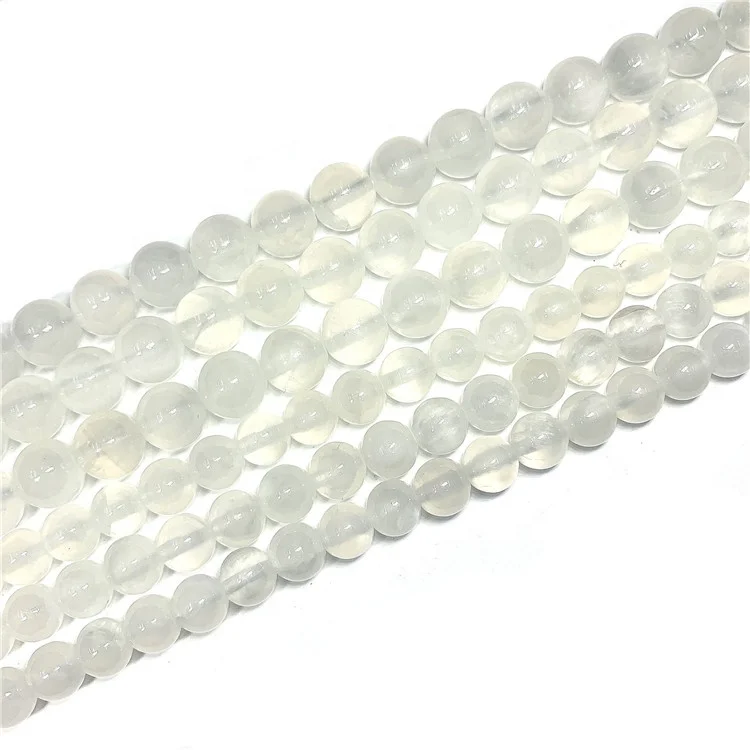 

Wholesale Natural Selenite Gemstone Beads in Strands Smooth White Gyosum Beads, 100% natural color